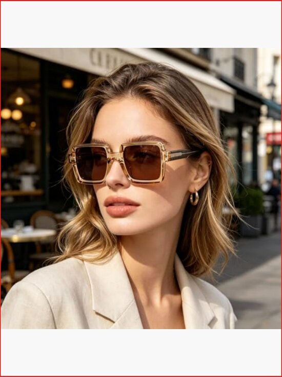 Retro Square Polarized Sunglasses Thick Frame Rectangle main image 7